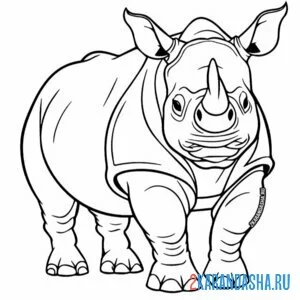 Раскраска носорог смотрит прямо онлайн