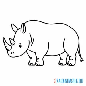 Распечатать раскраску носорог два рога на А4
