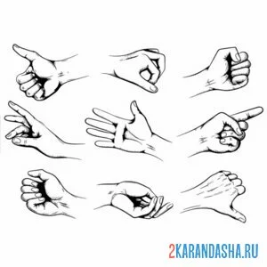 Распечатать раскраску жесты рук на А4