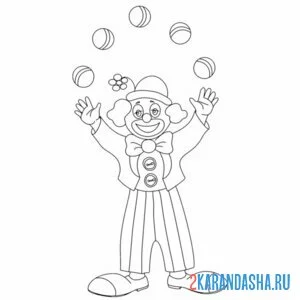 Распечатать раскраску клоун умеет жонглировать на А4