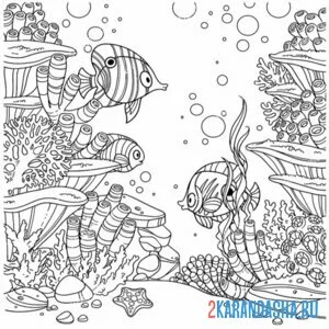 Раскраска морское дно с рыбками онлайн
