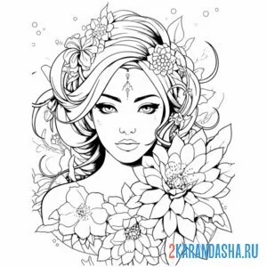 Раскраска девушка с цветами онлайн