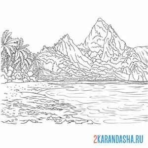 Распечатать раскраску море горы на А4