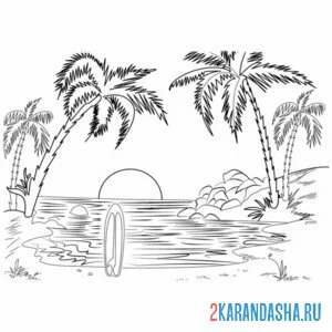 Раскраска пальмы и море онлайн