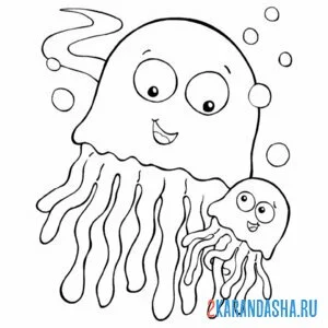Раскраска мама медуза и малыш онлайн