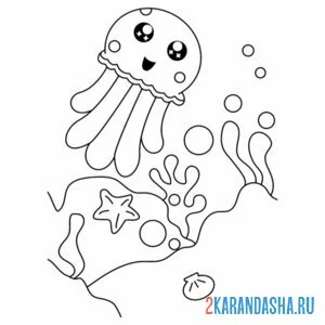 Раскраска медуза каваи онлайн