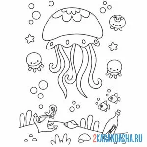 Раскраска много медуз плавает онлайн