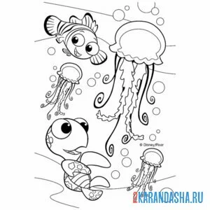 Распечатать раскраску медузы в подводном мире на А4