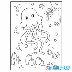 Раскраска медуза плавающая онлайн