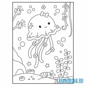 Распечатать раскраску девочка медуза и бантик на А4