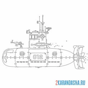Распечатать раскраску подводная лодка с номером на А4