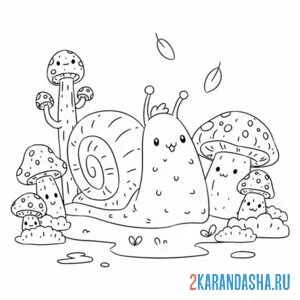Раскраска улитка в царстве грибов онлайн
