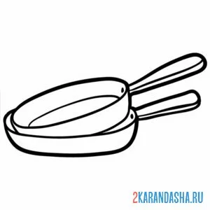 Раскраска две сковороды посуда онлайн