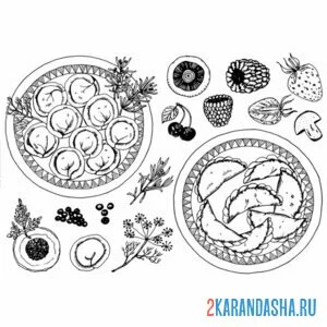 Распечатать раскраску русская традиционная еда на А4
