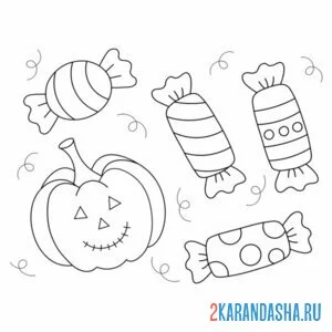 Раскраска конфеты на хеллоуин онлайн
