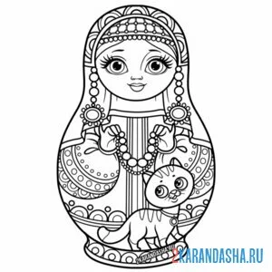 Раскраска русская матрешка красавица онлайн