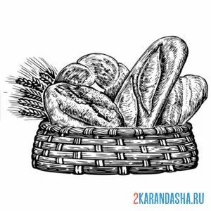 Раскраска хлеб батон в корзинке онлайн