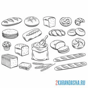 Раскраска разные виды и сорта хлеба онлайн
