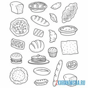 Раскраска разнообразие хлеба онлайн