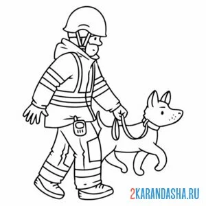 Распечатать раскраску спасатель поисковая собака на А4