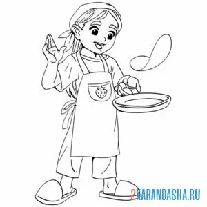 Раскраска девочка готовит лепешку онлайн