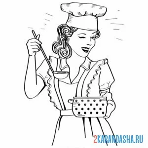 Раскраска девушка готовит онлайн