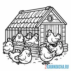 Раскраска курицы в курятнике онлайн