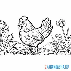 Раскраска курица в цветах онлайн
