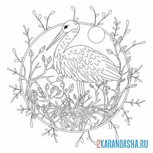Раскраска аист свил гнездо онлайн