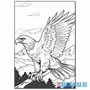 Раскраска горный орел в горах онлайн
