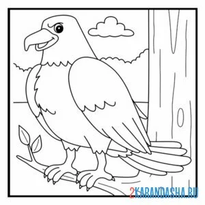 Раскраска орел на дереве онлайн