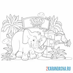 Распечатать раскраску зоопарк слон на А4