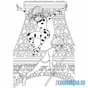 Раскраска эйфелева башня леди баг и супер-кот онлайн