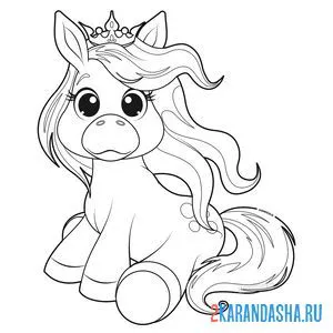 Раскраска очень милая пони с короной онлайн