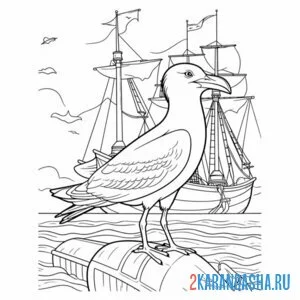 Раскраска чайка и корабль онлайн