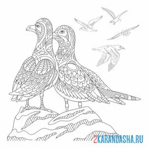 Раскраска две чайки антистресс онлайн