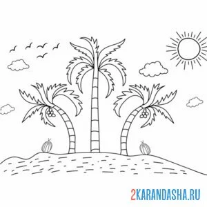 Раскраска три пальмы на острове онлайн