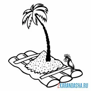 Раскраска пальма на плоту онлайн