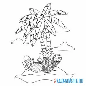 Раскраска пляжная пальма онлайн