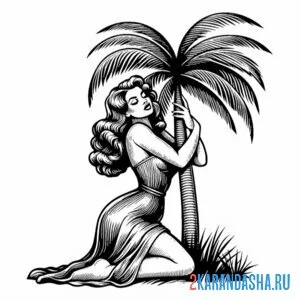 Раскраска девушки любят пальмы онлайн