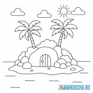 Раскраска остров с двумя пальмами онлайн