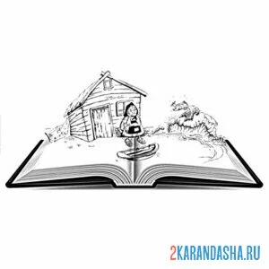 Распечатать раскраску книга о рыбаке и рыбке на А4