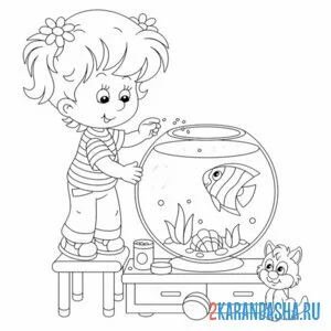 Раскраска девочка и аквариум онлайн