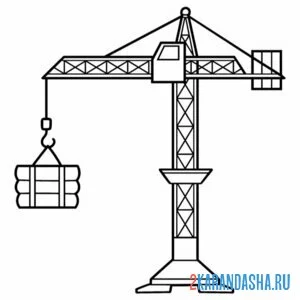 Распечатать раскраску подъемный кран и груз на А4