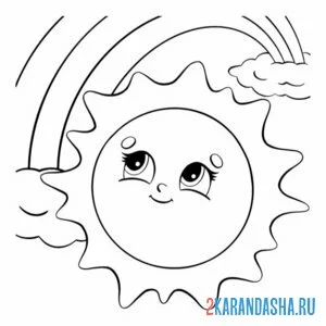 Раскраска солнышко рисует радугу онлайн