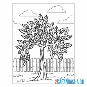 Распечатать раскраску простое дерево с листьями на А4