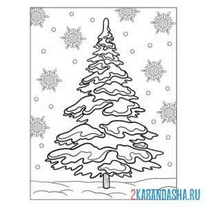Раскраска елка сосна дерево зима онлайн