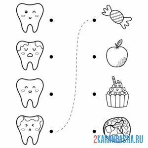 Распечатать раскраску что плохо и хорошо для зуба на А4