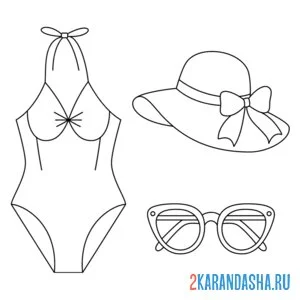 Раскраска пляжная одежда лето онлайн