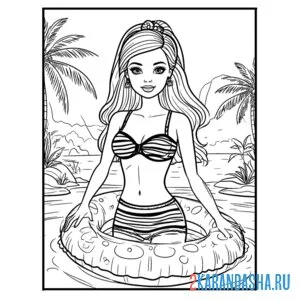 Распечатать раскраску барби в круге на А4